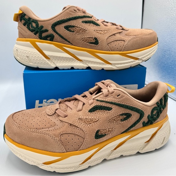 NWT Hoka Clifton L Embroidery UNISEX Shoes Leather Brown Sirrocco Mountain View - Picture 4 of 16